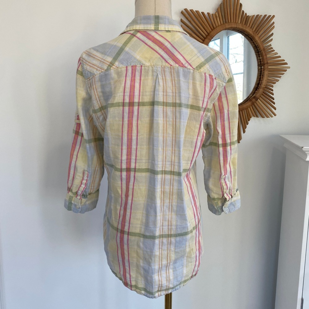 Vintage Y2K American Eagle Pastel Colorful Plaid Button Up Shirt Linen Blend M - Picture 6 of 13